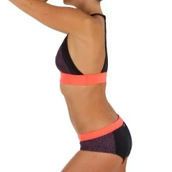 Olaian Women's Surfing Crop Top Swimsuit Top With Very Open Back Isa Shine Bikinis, Boardshorts