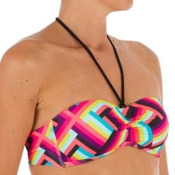 Olaian Bikinis, Boardshorts Women's Bandeau Swimsuit Top With Fixed Padded Cups Pop Laeti