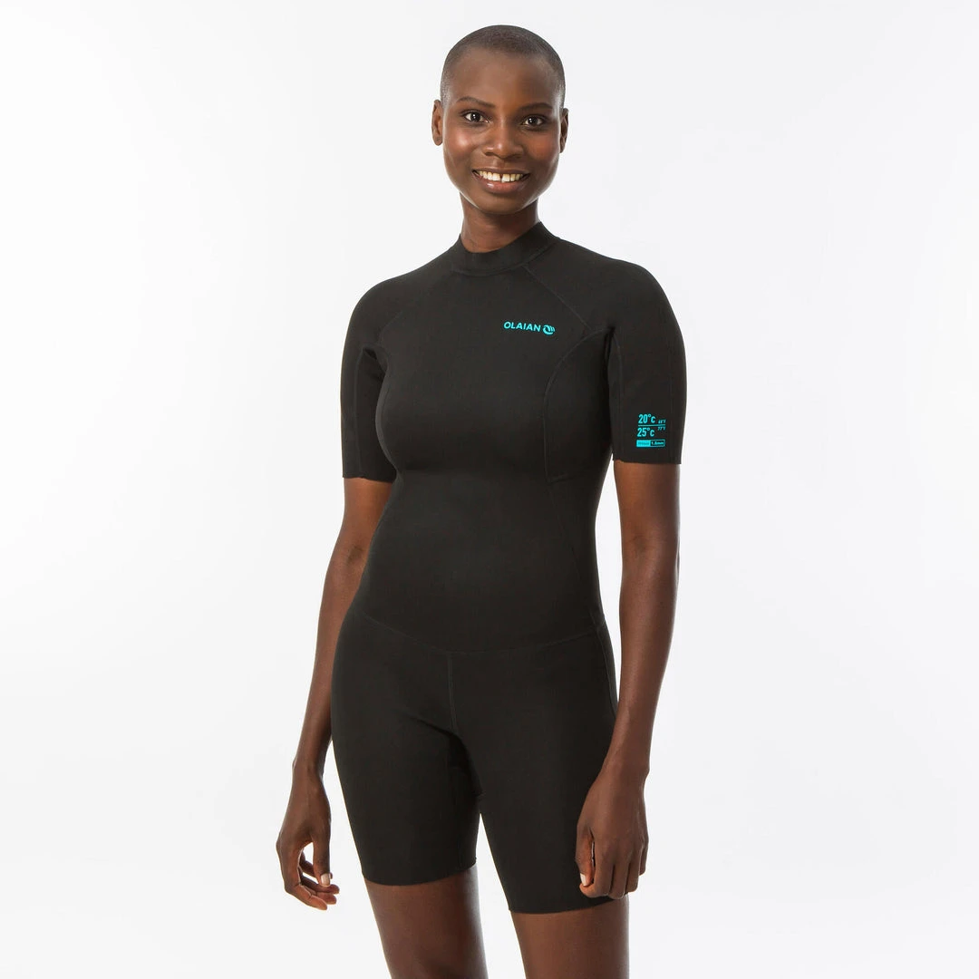 Olaian Women's 1.5mm Neoprene Springsuit Wetsuit - Back Zip Shorty for Surfing & Water Sports 2 Olaian Wetsuits 100 Neoprene Springsuit Surfing Wetsuit Back Zip Shorty 1.5mm Women