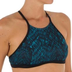 Olaian Andrea Surfing Swimsuit Crop Top With Padded Cups Bikinis, Boardshorts