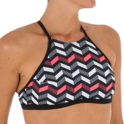 Olaian Andrea Surfing Swimsuit Crop Top With Padded Cups Bikinis, Boardshorts