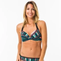 Olaian Bikinis, Boardshorts Elena Push-Up Swimsuit Top With Fixed Padded Cups