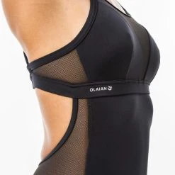 Olaian 1-piece Surf Swimsuit With Adjustable Double Flat ELISE BLACK Swimsuits