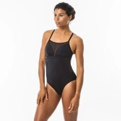 Olaian 1-piece Surf Swimsuit With Adjustable Double Flat ELISE BLACK Swimsuits
