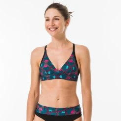 Olaian Surfing Swimsuit Top With Adjustable Back BEA - PLANT KHAKI