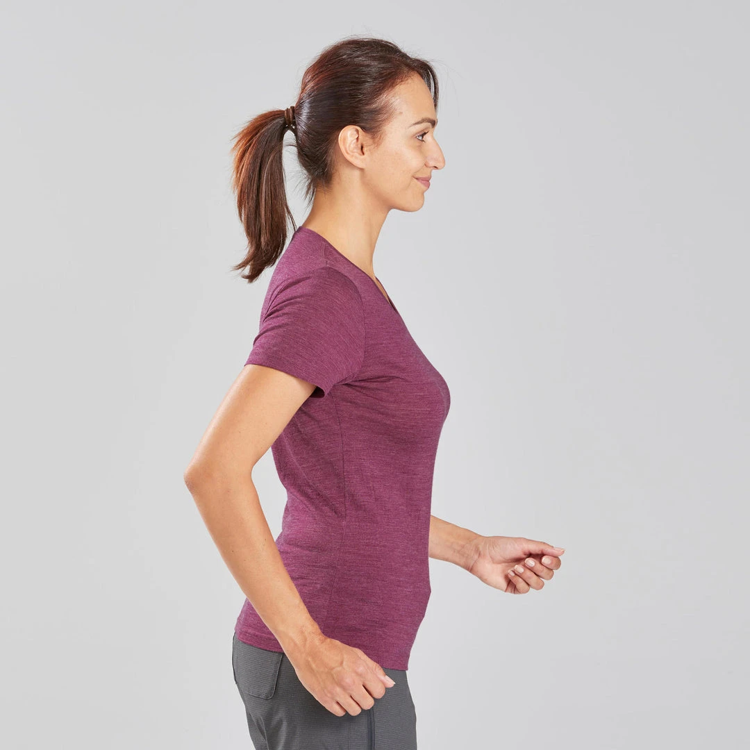 Best Sale Women's Forclaz Merino Wool Short Sleeve Travel T-Shirt - Backpacking Essential 6 Shirts Forclaz, Merino Wool Short Sleeve Backpacking Travel T-Shirt, Women's