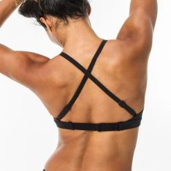 Olaian Bikinis, Boardshorts Double-adjustable Flat Surfing Swimsuit Bikini Top ELISE BLACK