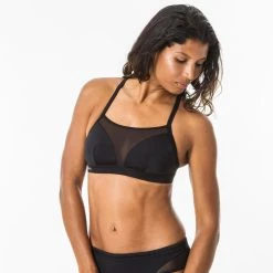 Olaian Bikinis, Boardshorts Double-adjustable Flat Surfing Swimsuit Bikini Top ELISE BLACK