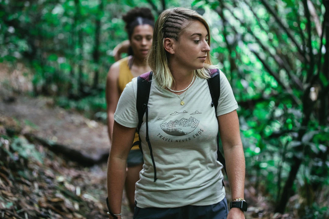 Best Sale Women's Forclaz Merino Wool Short Sleeve Travel T-Shirt - Backpacking Essential 21 Shirts Forclaz, Merino Wool Short Sleeve Backpacking Travel T-Shirt, Women's