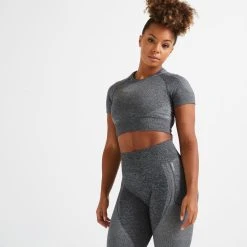 Domyos Shirts Seamless Short Sleeve Cropped Fitness T-Shirt, Women’s