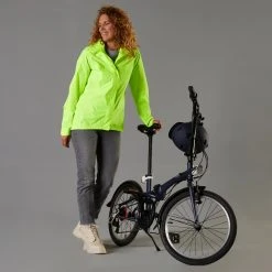 Jackets Btwin UC100, High Visibility And Waterproof City Bike Rain Jacket, Women's