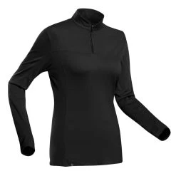 Forclaz Shirts Trek 500, Long Sleeve Merino Wool Zip Backpacking T-Shirt, Women’s