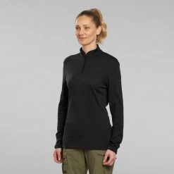 Forclaz Shirts Trek 500, Long Sleeve Merino Wool Zip Backpacking T-Shirt, Women’s