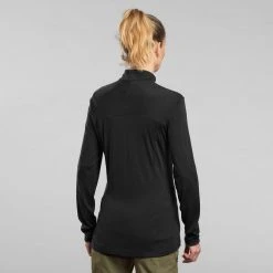 Forclaz Shirts Trek 500, Long Sleeve Merino Wool Zip Backpacking T-Shirt, Women’s