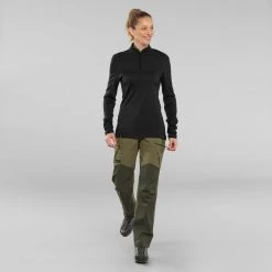 Forclaz Shirts Trek 500, Long Sleeve Merino Wool Zip Backpacking T-Shirt, Women’s