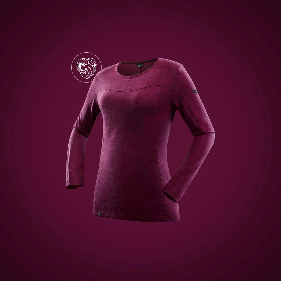 Forclaz Trek 500, Long Sleeve Merino Wool Backpacking T-Shirt, Women's Shirts