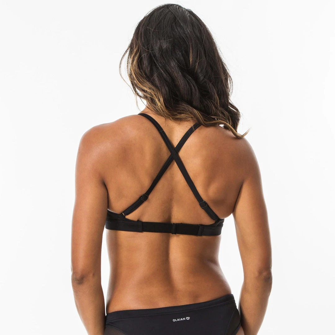 Olaian Bikinis, Boardshorts Double-adjustable Flat Surfing Swimsuit Bikini Top ELISE BLACK