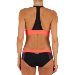 Olaian Women's Surfing Crop Top Swimsuit Top With Very Open Back Isa Shine Bikinis, Boardshorts