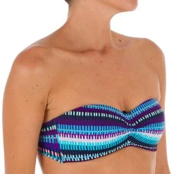 Olaian Women's Bandeau Bikini Swimsuit Top With Fixed Padded Cups Jazz Laeti